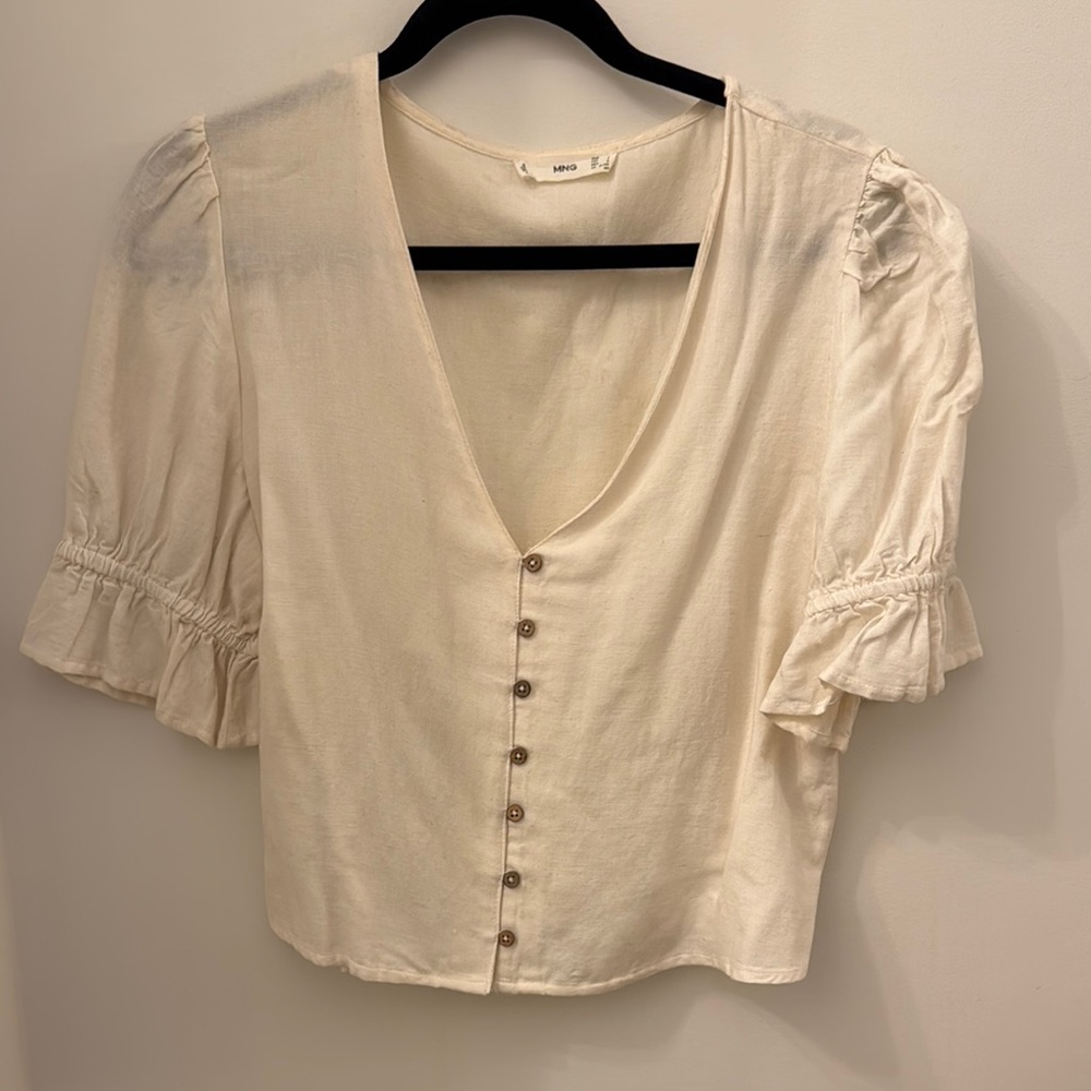 Mango Cream Button-Down Linen Top
